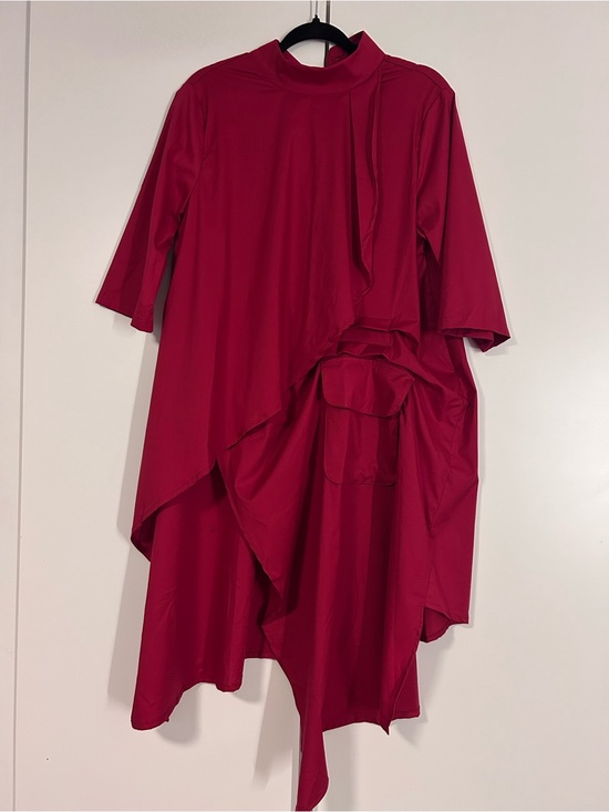 Wolf & Badger Dresses & Skirts - Asymmetrical Draped Dress in Deep Red - handmade by Metamorphoza